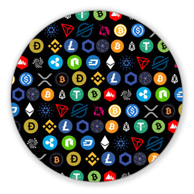 Коврик для мышки круглый с принтом ЛОГОТИПЫ КРИПТОВАЛЮТ | CRYPTOCURRENCIES (Z) в Кировске, резина и полиэстер | круглая форма, изображение наносится на всю лицевую часть | binance coin | bitcoin | blockchain | btc | cardano | crypto | ethereum | litecoin | polkadot | tether | xrp | биткоин | блокчейн | валюта | деньги | криптовалюта | майнер | майнинг | цифровая валюта | цифровое золото | эфир