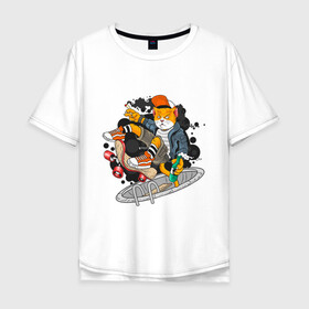 Мужская футболка хлопок Oversize с принтом Кот скейтер в Кировске, 100% хлопок | свободный крой, круглый ворот, “спинка” длиннее передней части | доска | кеды | кот | скейтер | спорт | хипстер