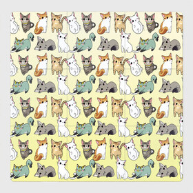 Магнитный плакат 3Х3 с принтом мультяшные котики на желтом мя в Кировске, Полимерный материал с магнитным слоем | 9 деталей размером 9*9 см | ветеринар | градиент | домашний питомец | котейки | котики | коты | котэ | котята | кошатник | кошатница | кошачьи | кошки | любитель животных | много | мультяшные | мяу | нэко | рисованный | узор