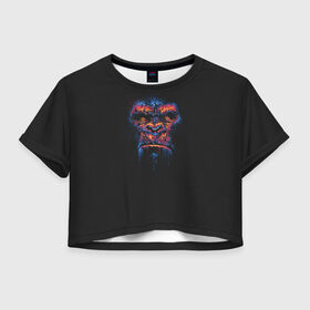 Женская футболка Crop-top 3D с принтом Colorful Gorilla в Кировске, 100% полиэстер | круглая горловина, длина футболки до линии талии, рукава с отворотами | animal | beast | color | colorful | gorilla | ink | monkey | paints | горилла | животное | зверь | краски | обезьяна | чернила