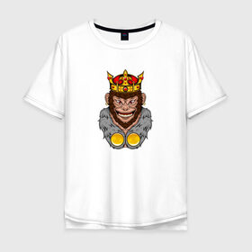 Мужская футболка хлопок Oversize с принтом Monkey King в Кировске, 100% хлопок | свободный крой, круглый ворот, “спинка” длиннее передней части | animal | beast | crown | force | gorilla | influence | king | monkey | power | власть | влияние | горилла | животное | зверь | кинг | король | корона | манки | обезьяна | сила
