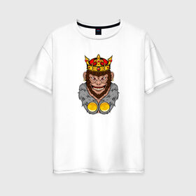 Женская футболка хлопок Oversize с принтом Monkey King в Кировске, 100% хлопок | свободный крой, круглый ворот, спущенный рукав, длина до линии бедер
 | animal | beast | crown | force | gorilla | influence | king | monkey | power | власть | влияние | горилла | животное | зверь | кинг | король | корона | манки | обезьяна | сила