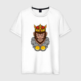 Мужская футболка хлопок с принтом Monkey King в Кировске, 100% хлопок | прямой крой, круглый вырез горловины, длина до линии бедер, слегка спущенное плечо. | animal | beast | crown | force | gorilla | influence | king | monkey | power | власть | влияние | горилла | животное | зверь | кинг | король | корона | манки | обезьяна | сила