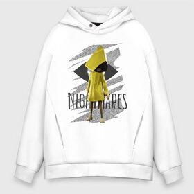 Мужское худи Oversize хлопок с принтом Little Nightmares в Кировске, френч-терри — 70% хлопок, 30% полиэстер. Мягкий теплый начес внутри —100% хлопок | боковые карманы, эластичные манжеты и нижняя кромка, капюшон на магнитной кнопке | game | little nightmares | девочка | желтый плащ | игры | парные футболки