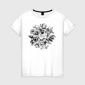 Женская футболка хлопок с принтом Flowers в Кировске, 100% хлопок | прямой крой, круглый вырез горловины, длина до линии бедер, слегка спущенное плечо | flo | flowers | растения | флористика | цветение | цветы