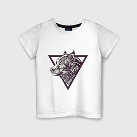 Детская футболка хлопок с принтом Волк в треугольнике в Кировске, 100% хлопок | круглый вырез горловины, полуприлегающий силуэт, длина до линии бедер | волк | красивый волк | морской волк | северный волк | серый волк