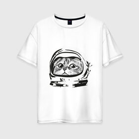 Женская футболка хлопок Oversize с принтом Кот космонавт в Кировске, 100% хлопок | свободный крой, круглый ворот, спущенный рукав, длина до линии бедер
 | астронавт | космонавт | космос | костюм | кот | кошка | скафандр | хипстер | шлем