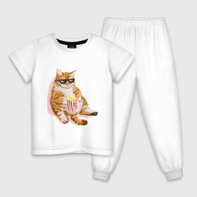 Детская пижама хлопок с принтом Ленивый кот в Кировске, 100% хлопок |  брюки и футболка прямого кроя, без карманов, на брюках мягкая резинка на поясе и по низу штанин
 | корн | кот | ленивый | очки | поп | попкорн | хипстер
