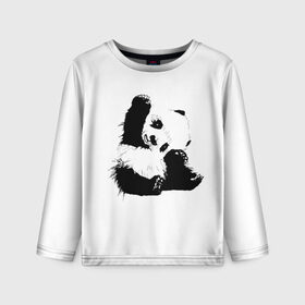 Детский лонгслив 3D с принтом Панда минимализм в Кировске, 100% полиэстер | длинные рукава, круглый вырез горловины, полуприлегающий силуэт
 | Тематика изображения на принте: animal | bear | beast | black | minimalism | panda | white | белое | животное | зверь | краски | медведь | минимализм | панда | чернила | черно белое | черное