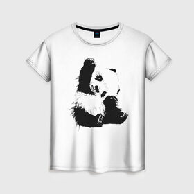 Женская футболка 3D с принтом Панда минимализм в Кировске, 100% полиэфир ( синтетическое хлопкоподобное полотно) | прямой крой, круглый вырез горловины, длина до линии бедер | animal | bear | beast | black | minimalism | panda | white | белое | животное | зверь | краски | медведь | минимализм | панда | чернила | черно белое | черное