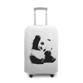 Чехол для чемодана 3D с принтом Панда минимализм в Кировске, 86% полиэфир, 14% спандекс | двустороннее нанесение принта, прорези для ручек и колес | animal | bear | beast | black | minimalism | panda | white | белое | животное | зверь | краски | медведь | минимализм | панда | чернила | черно белое | черное