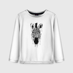 Детский лонгслив 3D с принтом Зебра минимализм в Кировске, 100% полиэстер | длинные рукава, круглый вырез горловины, полуприлегающий силуэт
 | animal | beast | black | minimalism | white | zebra | белое | животное | зверь | зебра | краски | минимализм | чернила | черно белое | черное