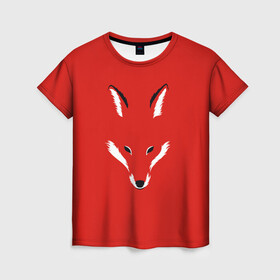 Женская футболка 3D с принтом Fox minimalism в Кировске, 100% полиэфир ( синтетическое хлопкоподобное полотно) | прямой крой, круглый вырез горловины, длина до линии бедер | animal | beast | face | fox | minimalism | muzzle | red | животное | зверь | красная | красный | лиса | лисы | лицо | минимализм