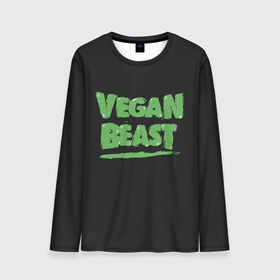 Мужской лонгслив 3D с принтом Vegan Beast в Кировске, 100% полиэстер | длинные рукава, круглый вырез горловины, полуприлегающий силуэт | animal | beast | herbivorous | mutant | vegan | vegetarian | веган | вегетарианец | животное | зверь | мутант
