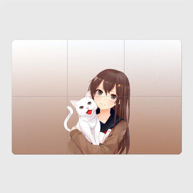 Магнитный плакат 3Х2 с принтом Девочка и белый кот аниме в Кировске, Полимерный материал с магнитным слоем | 6 деталей размером 9*9 см | аниме | белый котенок | градиент | девочка | девушка | детский | кавай | кот | кошка | манга | мило | мультяшный | персонаж | рисунок