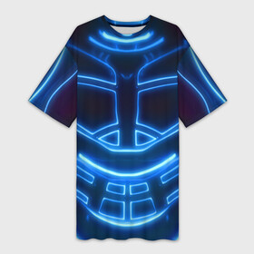 Платье-футболка 3D с принтом Неоновая броня | Neon Armor в Кировске,  |  | cyberpunk 2077 | абстракция | броня | неон | синяя | текстура | трон