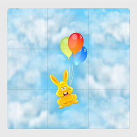 Магнитный плакат 3Х3 с принтом Харитон на воздушных шариках в Кировске, Полимерный материал с магнитным слоем | 9 деталей размером 9*9 см | воздушные шары | детям | желейный заяц | зайчики | заяц | заяц харитон | звери | кролик | небо | харитошка