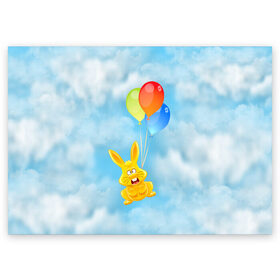 Поздравительная открытка с принтом Харитон на воздушных шариках в Кировске, 100% бумага | плотность бумаги 280 г/м2, матовая, на обратной стороне линовка и место для марки
 | воздушные шары | детям | желейный заяц | зайчики | заяц | заяц харитон | звери | кролик | небо | харитошка