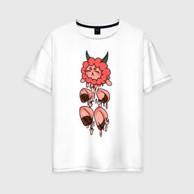 Женская футболка хлопок Oversize с принтом милая персиковая овечка в Кировске, 100% хлопок | свободный крой, круглый ворот, спущенный рукав, длина до линии бедер
 | anime | cute | harajuku | kawaii | милый | мягкий | овечка | овца | персик | розовый
