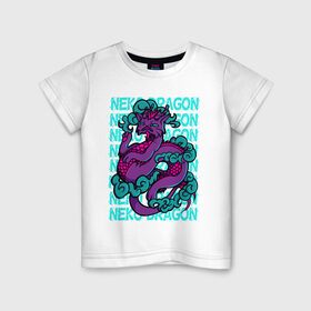 Детская футболка хлопок с принтом котик дракон в Кировске, 100% хлопок | круглый вырез горловины, полуприлегающий силуэт, длина до линии бедер | cat | cute | dragon | harajuku | kawaii | neko | вектор | дракон | кот | котик | облака | ориентал