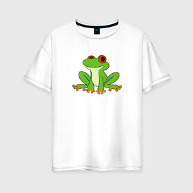 Женская футболка хлопок Oversize с принтом Лягушонок в Кировске, 100% хлопок | свободный крой, круглый ворот, спущенный рукав, длина до линии бедер
 | животное | земноводное | лягушка | лягушонок | минимализм | рисунок