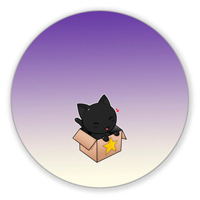 Коврик для мышки круглый с принтом черный котенок в коробке в Кировске, резина и полиэстер | круглая форма, изображение наносится на всю лицевую часть | арт | бокс | градиент | кавай | коробка | кот | котенок | котик | миленько | милота | рисунок