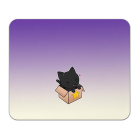Коврик для мышки прямоугольный с принтом черный котенок в коробке в Кировске, натуральный каучук | размер 230 х 185 мм; запечатка лицевой стороны | арт | бокс | градиент | кавай | коробка | кот | котенок | котик | миленько | милота | рисунок
