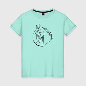 Женская футболка хлопок с принтом Лошадь - линейный рисунок в Кировске, 100% хлопок | прямой крой, круглый вырез горловины, длина до линии бедер, слегка спущенное плечо | голова | животное | линейный | лошадь | рисунок