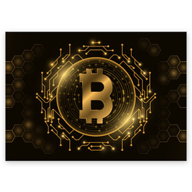 Поздравительная открытка с принтом ЗОЛОТОЙ БИТКОИН в Кировске, 100% бумага | плотность бумаги 280 г/м2, матовая, на обратной стороне линовка и место для марки
 | bitcoin | blockchain | btc | cardano | crypto | ethereum | polkadot | tether | xrp | бинанс | биткоин | блокчейн | валюта | деньги | криптовалюта | майнер | майнинг | цифровая валюта | цифровое золото | эфир