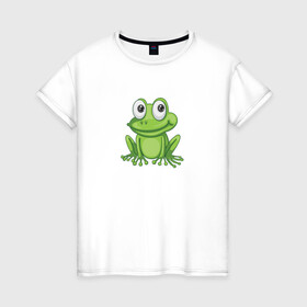Женская футболка хлопок с принтом Лягушонок в Кировске, 100% хлопок | прямой крой, круглый вырез горловины, длина до линии бедер, слегка спущенное плечо | животное | земноводное | лягушка | лягушонок | рисунок