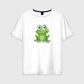 Женская футболка хлопок Oversize с принтом Лягушонок в Кировске, 100% хлопок | свободный крой, круглый ворот, спущенный рукав, длина до линии бедер
 | животное | земноводное | лягушка | лягушонок | рисунок