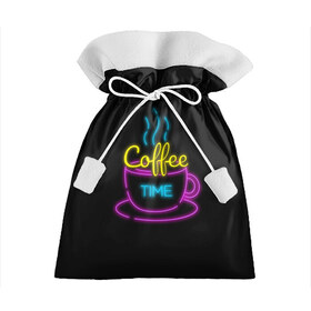 Подарочный 3D мешок с принтом Время кофе (Неон) в Кировске, 100% полиэстер | Размер: 29*39 см | coffee time | время кофе | дымящийся кофе | кофе | неон