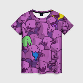 Женская футболка 3D с принтом ПикачушкА в Кировске, 100% полиэфир ( синтетическое хлопкоподобное полотно) | прямой крой, круглый вырез горловины, длина до линии бедер | purple | star crafts | зеленый | зубы | пикачу | уши | фиолетовый | чудики