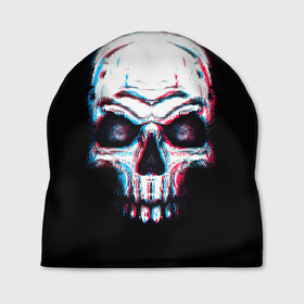 Шапка 3D с принтом Glitch Skull в Кировске, 100% полиэстер | универсальный размер, печать по всей поверхности изделия | art | dead | death | ghost | glitch | neon | skeleton | skull | skulls | арт | глитч | глич | неон | призрак | скелет | череп | черепа