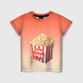 Детская футболка 3D с принтом попкорн рисунок в Кировске, 100% гипоаллергенный полиэфир | прямой крой, круглый вырез горловины, длина до линии бедер, чуть спущенное плечо, ткань немного тянется | вкусняшка | воздушная кукуруза | еда | кино | кинопросмотр | киносеанс | кинотеатр | попкорн