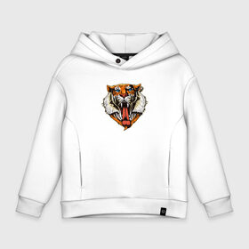 Детское худи Oversize хлопок с принтом Tiger Face в Кировске, френч-терри — 70% хлопок, 30% полиэстер. Мягкий теплый начес внутри —100% хлопок | боковые карманы, эластичные манжеты и нижняя кромка, капюшон на магнитной кнопке | Тематика изображения на принте: animal | beast | cat | cute | fluffy | hunter | lion | lion cub | lion king | mane | predator | red | tail | tiger | yellow | большая кошка | голова тигра | грива | животное | зверь | король лев | кот | милый | охотник | пушистый | тигр | тиг