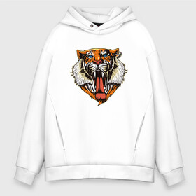 Мужское худи Oversize хлопок с принтом Tiger Face в Кировске, френч-терри — 70% хлопок, 30% полиэстер. Мягкий теплый начес внутри —100% хлопок | боковые карманы, эластичные манжеты и нижняя кромка, капюшон на магнитной кнопке | Тематика изображения на принте: animal | beast | cat | cute | fluffy | hunter | lion | lion cub | lion king | mane | predator | red | tail | tiger | yellow | большая кошка | голова тигра | грива | животное | зверь | король лев | кот | милый | охотник | пушистый | тигр | тиг