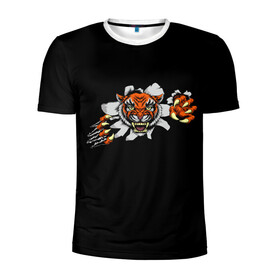 Мужская футболка 3D спортивная с принтом TIGER ART в Кировске, 100% полиэстер с улучшенными характеристиками | приталенный силуэт, круглая горловина, широкие плечи, сужается к линии бедра | animal | beast | cat | cute | fluffy | hunter | lion | lion cub | lion king | mane | predator | red | tail | tiger | yellow | большая кошка | голова тигра | грива | животное | зверь | король лев | кот | милый | охотник | пушистый | тигр | тиг