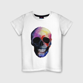 Детская футболка хлопок с принтом Акварельный череп в Кировске, 100% хлопок | круглый вырез горловины, полуприлегающий силуэт, длина до линии бедер | акварельный череп | анархия | скелет | череп