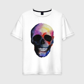 Женская футболка хлопок Oversize с принтом Акварельный череп в Кировске, 100% хлопок | свободный крой, круглый ворот, спущенный рукав, длина до линии бедер
 | акварельный череп | анархия | скелет | череп
