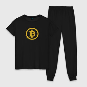 Женская пижама хлопок с принтом Bitcoin в Кировске, 100% хлопок | брюки и футболка прямого кроя, без карманов, на брюках мягкая резинка на поясе и по низу штанин | bitcoin | meme | биткойн | валюта | манера | мем | образ действия | символ