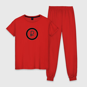 Женская пижама хлопок с принтом Рубль в Кировске, 100% хлопок | брюки и футболка прямого кроя, без карманов, на брюках мягкая резинка на поясе и по низу штанин | bitcoin | meme | биткойн | валюта | манера | мем | образ действия | рубль | символ