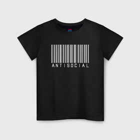 Детская футболка хлопок с принтом ANTISOCIAL в Кировске, 100% хлопок | круглый вырез горловины, полуприлегающий силуэт, длина до линии бедер | anti | antisocial | barcode | club | code | girl | girls | human | man | qr | social | woman | антисоциал | антисоциальный | клуб | код | люди | человек | штрих