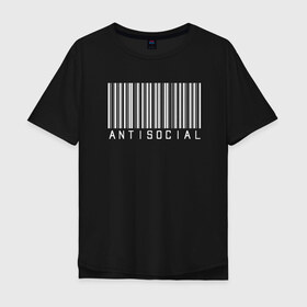Мужская футболка хлопок Oversize с принтом ANTISOCIAL в Кировске, 100% хлопок | свободный крой, круглый ворот, “спинка” длиннее передней части | anti | antisocial | barcode | club | code | girl | girls | human | man | qr | social | woman | антисоциал | антисоциальный | клуб | код | люди | человек | штрих