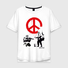 Мужская футболка хлопок Oversize с принтом Make peace no war | Banksy в Кировске, 100% хлопок | свободный крой, круглый ворот, “спинка” длиннее передней части | art | banksy | street art | арт | бэнкси | граффити | со смыслом | сосмыслом | стритарт