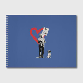 Альбом для рисования с принтом Любовь это ответ | Banksy в Кировске, 100% бумага
 | матовая бумага, плотность 200 мг. | Тематика изображения на принте: art | banksy | street art | арт | бэнкси | граффити | со смыслом | сосмыслом | стритарт