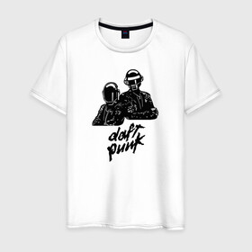 Мужская футболка хлопок с принтом Daft Punk в Кировске, 100% хлопок | прямой крой, круглый вырез горловины, длина до линии бедер, слегка спущенное плечо. | Тематика изображения на принте: daft punk | electro music | electronic | дафт панк | диско | музыка | ретро | хаус | электро | электроника