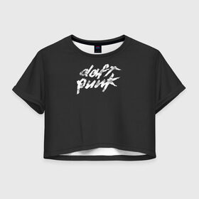 Женская футболка Crop-top 3D с принтом Daft Punk в Кировске, 100% полиэстер | круглая горловина, длина футболки до линии талии, рукава с отворотами | Тематика изображения на принте: acces | after | all | better | crush | da | daft | dance | discovery | faster | funk | get | harder | homework | human | instant | lose | lucky | memories | more | one | punk | random | stronger | time | to | yourself | бангальтер | дафт 