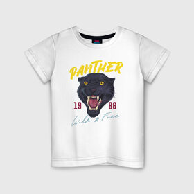 Детская футболка хлопок с принтом Пантера в Кировске, 100% хлопок | круглый вырез горловины, полуприлегающий силуэт, длина до линии бедер | 1986 | panther | wild | дикая | кошка | крупная кошка | пантера
