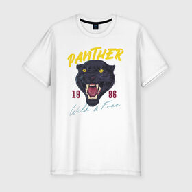 Мужская футболка хлопок Slim с принтом Пантера в Кировске, 92% хлопок, 8% лайкра | приталенный силуэт, круглый вырез ворота, длина до линии бедра, короткий рукав | 1986 | panther | wild | дикая | кошка | крупная кошка | пантера